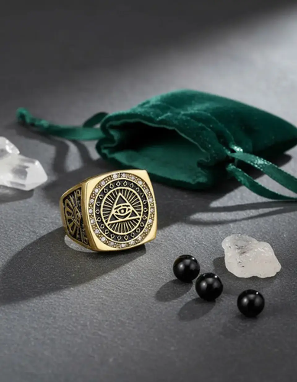 Gran Anillo Para Hombres Illuminati Novus Mason Color Oro 7