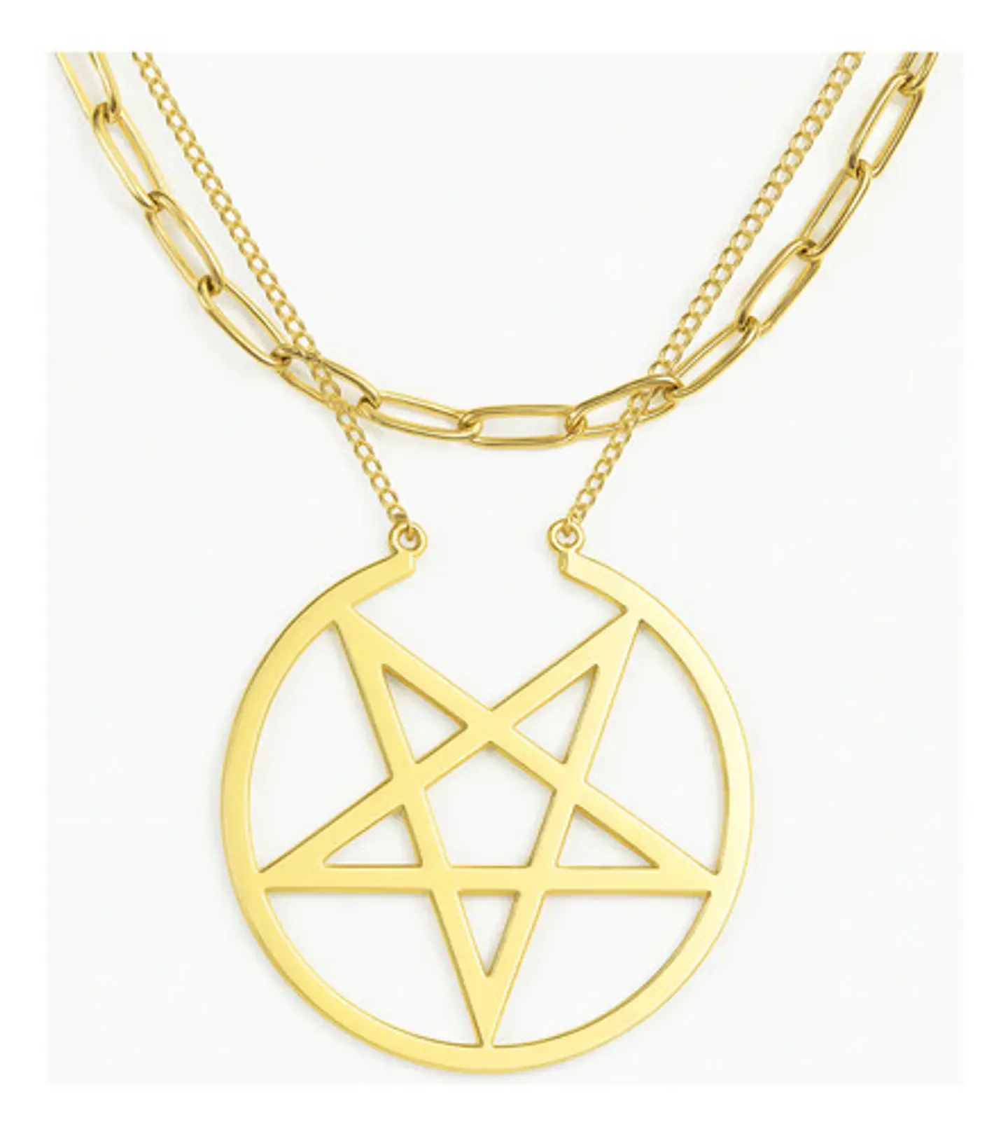 Collar Doble Cadena Para Mujer Con Dije Pentagrama De Acero 1