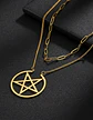 Collar Doble Cadena Para Mujer Con Dije Pentagrama De Acero - Miniatura 4