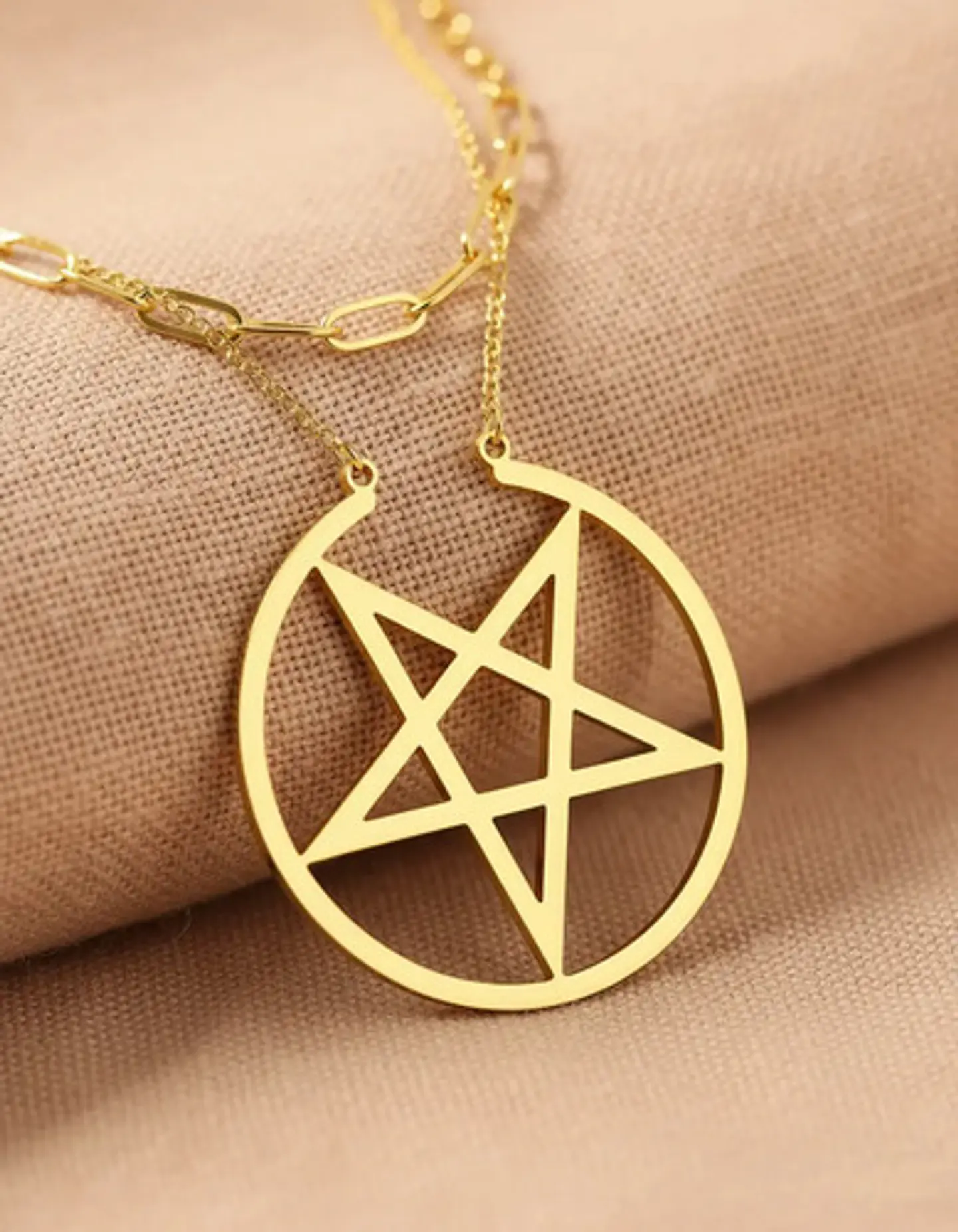Collar Doble Cadena Para Mujer Con Dije Pentagrama De Acero 7