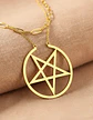 Collar Doble Cadena Para Mujer Con Dije Pentagrama De Acero - Miniatura 7
