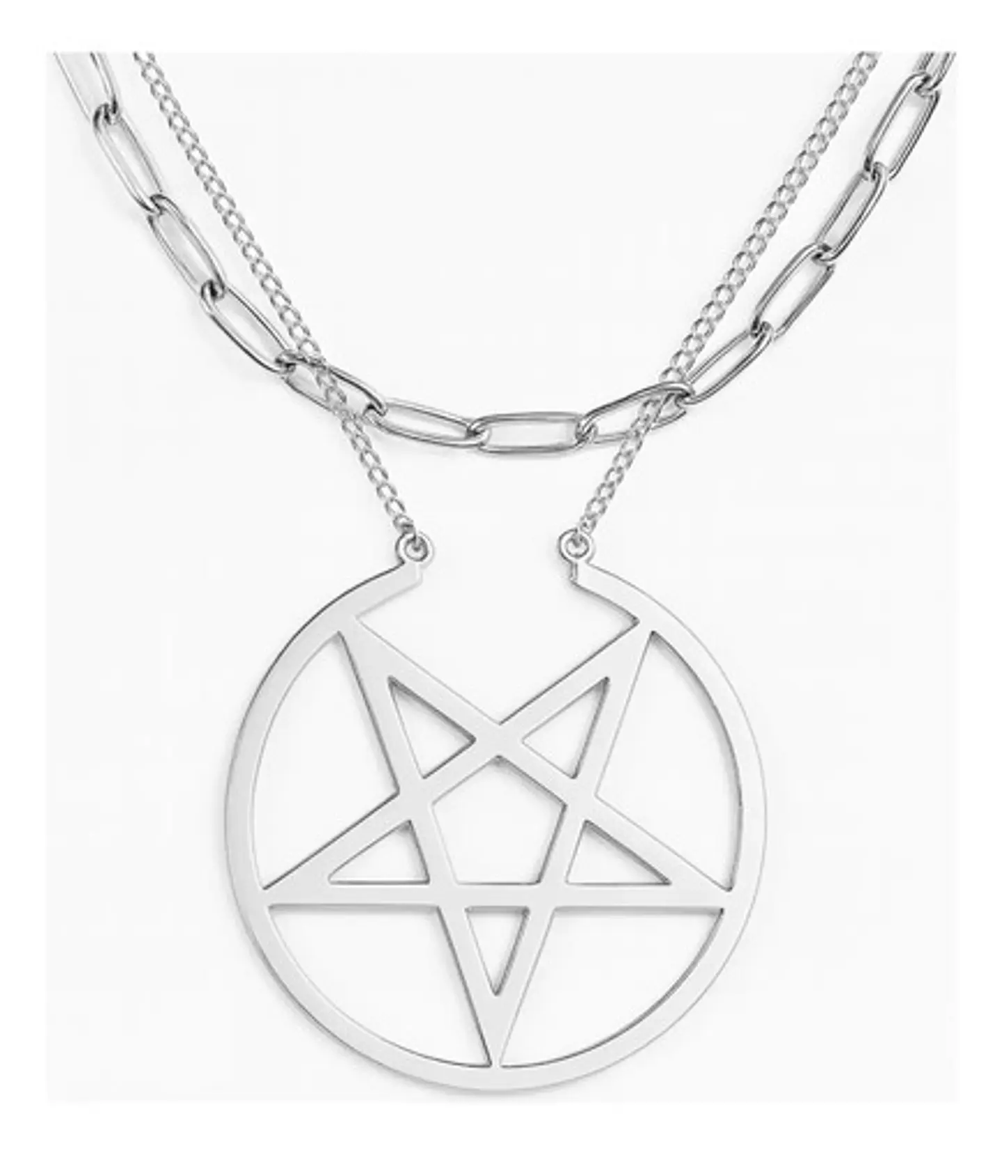 Collar Doble Cadena Para Mujer Con Dije Pentagrama De Acero 8