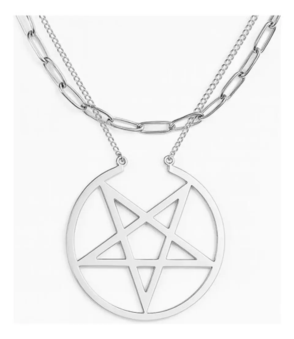 Collar Doble Cadena Para Mujer Con Dije Pentagrama De Acero 8
