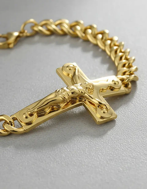 Pulsera Para Hombres Y Mujeres Crucifijo De Cristo En Acero