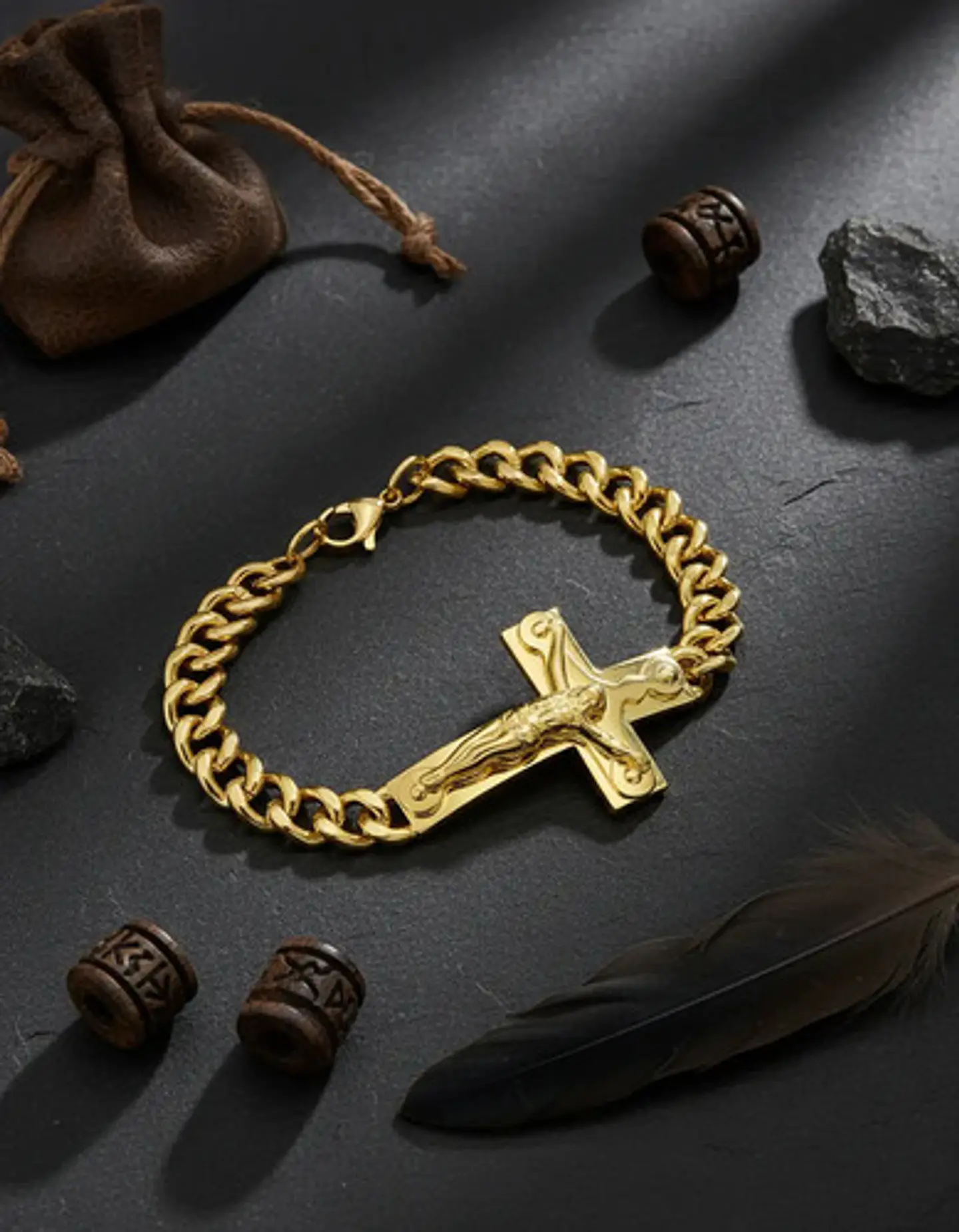 Pulsera Para Hombres Y Mujeres Crucifijo De Cristo En Acero 4