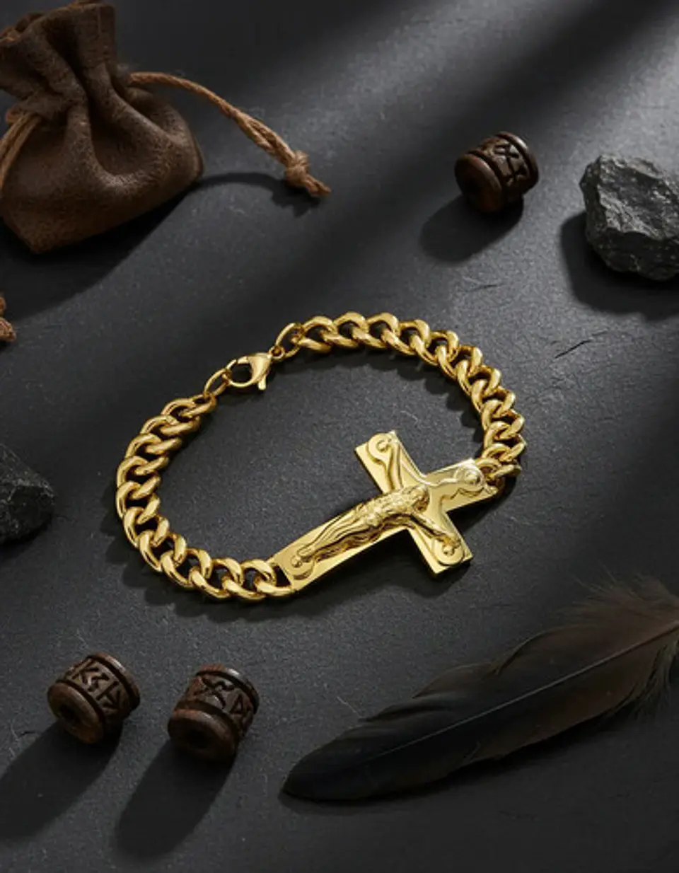 Pulsera Para Hombres Y Mujeres Crucifijo De Cristo En Acero 4