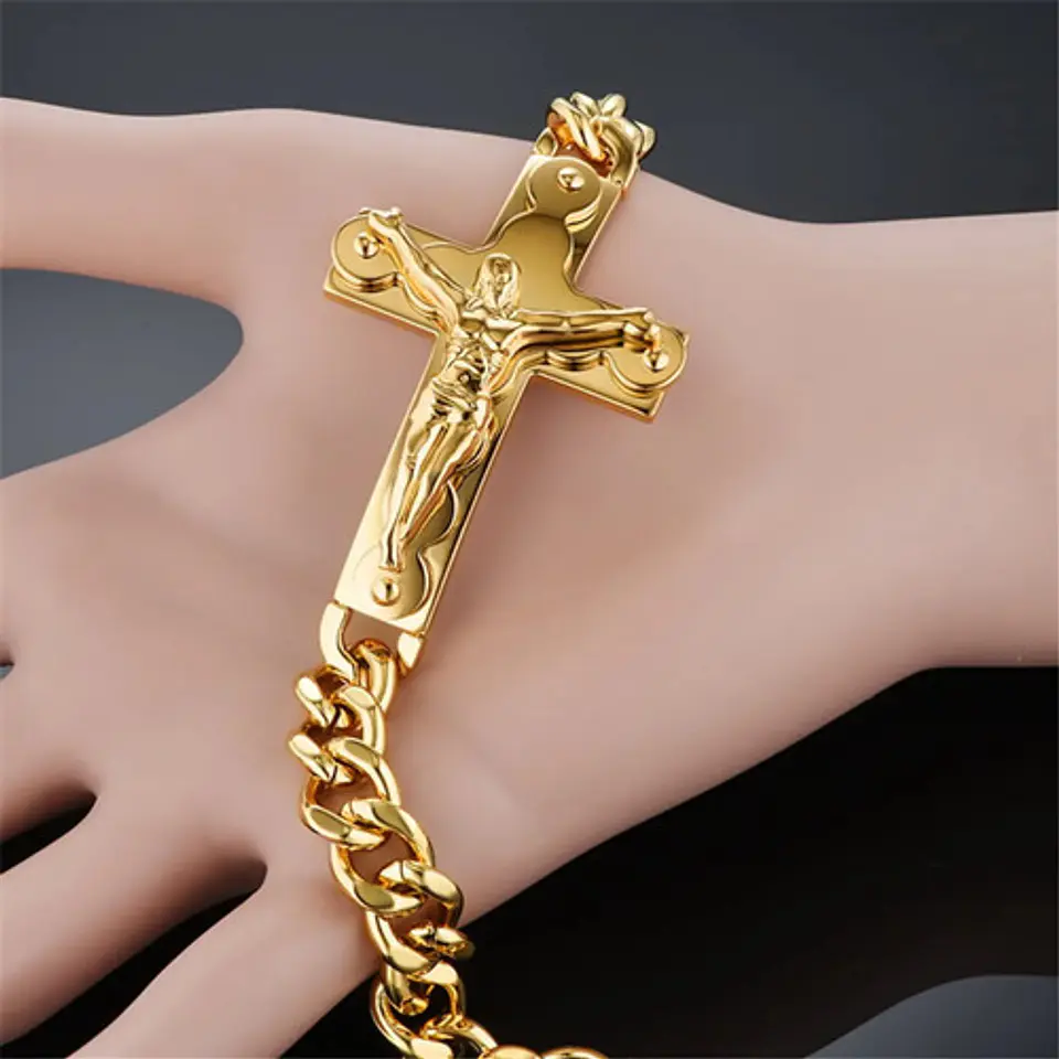 Pulsera Para Hombres Y Mujeres Crucifijo De Cristo En Acero 5
