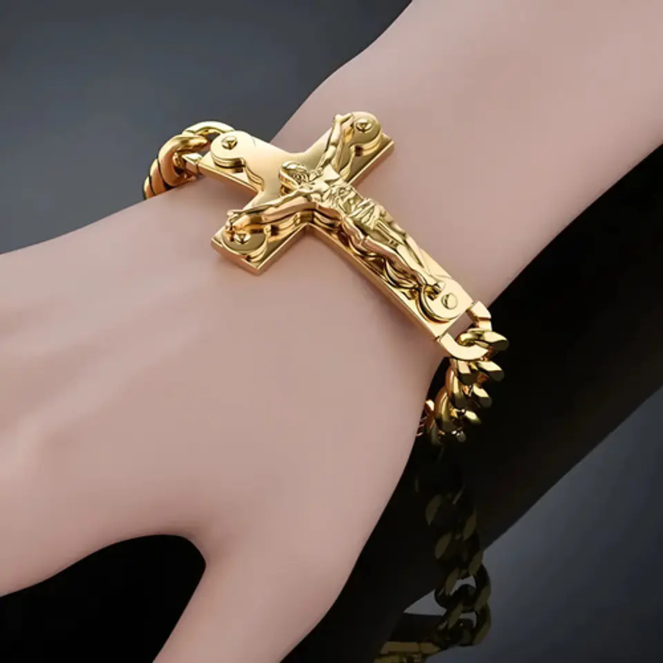 Pulsera Para Hombres Y Mujeres Crucifijo De Cristo En Acero 6
