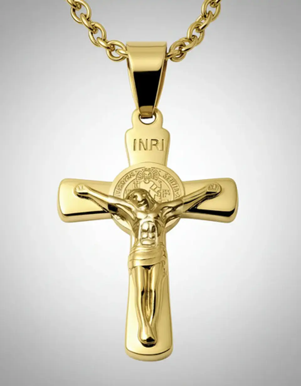 Collar Para Hombres Y Mujeres Dije Cruz Jesús Inri Color Oro 2