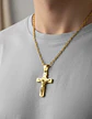 Collar Para Hombres Y Mujeres Dije Cruz Jesús Inri Color Oro - Miniatura 4