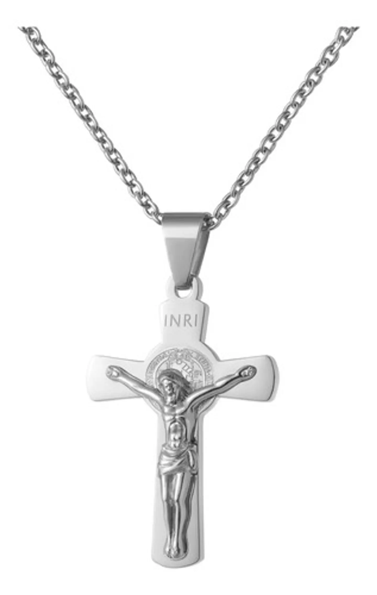 Collar Para Hombres Y Mujeres Dije Cruz Jesús Inri Color Oro 10