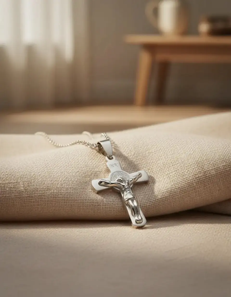 Collar Para Hombres Y Mujeres Dije Cruz Jesús Inri Color Oro 12