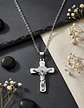 Collar Para Hombres Y Mujeres Dije Cruz Jesús Inri Color Oro - Miniatura 13
