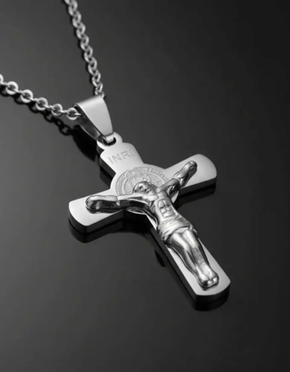 Collar Para Hombres Y Mujeres Dije Cruz Jesús Inri Color Oro 15