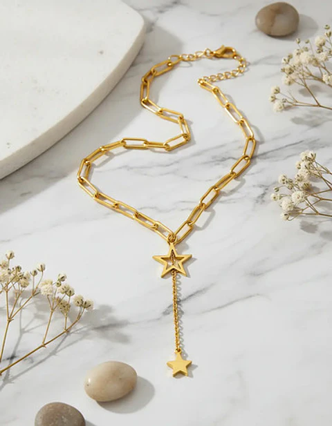 Collar Para Mujer Gargantilla Dije Estrella Doble Tipo Kpop