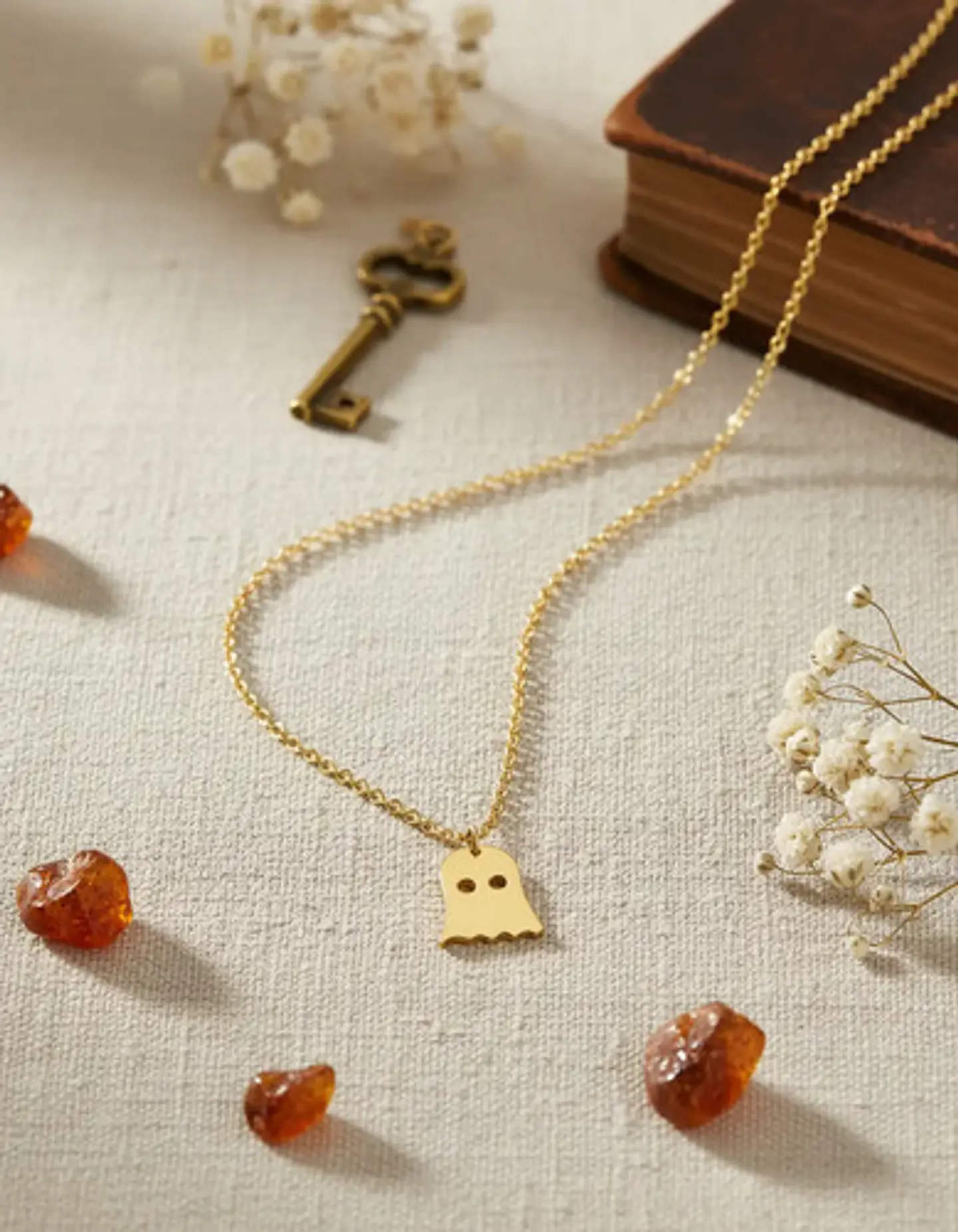 Collar Minimalista En Acero Para Mujeres Dije Fantasma Cute 5
