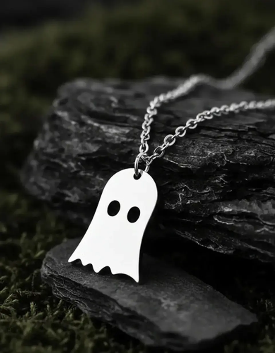 Collar Minimalista En Acero Para Mujeres Dije Fantasma Cute 13