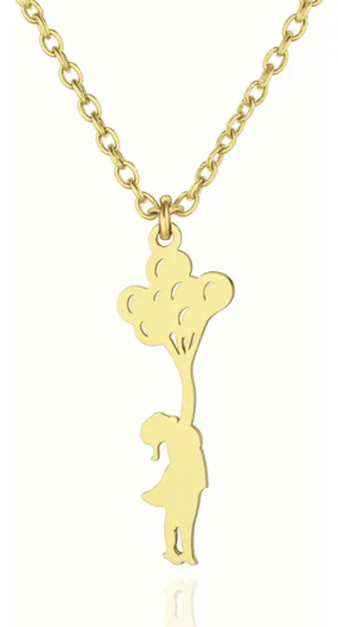 Collar Delicado En Acero Para Mujeres Dije Niña Con Globos