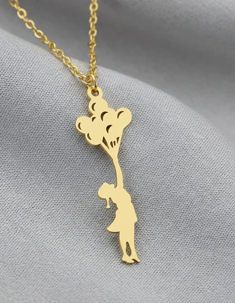 Collar Delicado En Acero Para Mujeres Dije Niña Con Globos