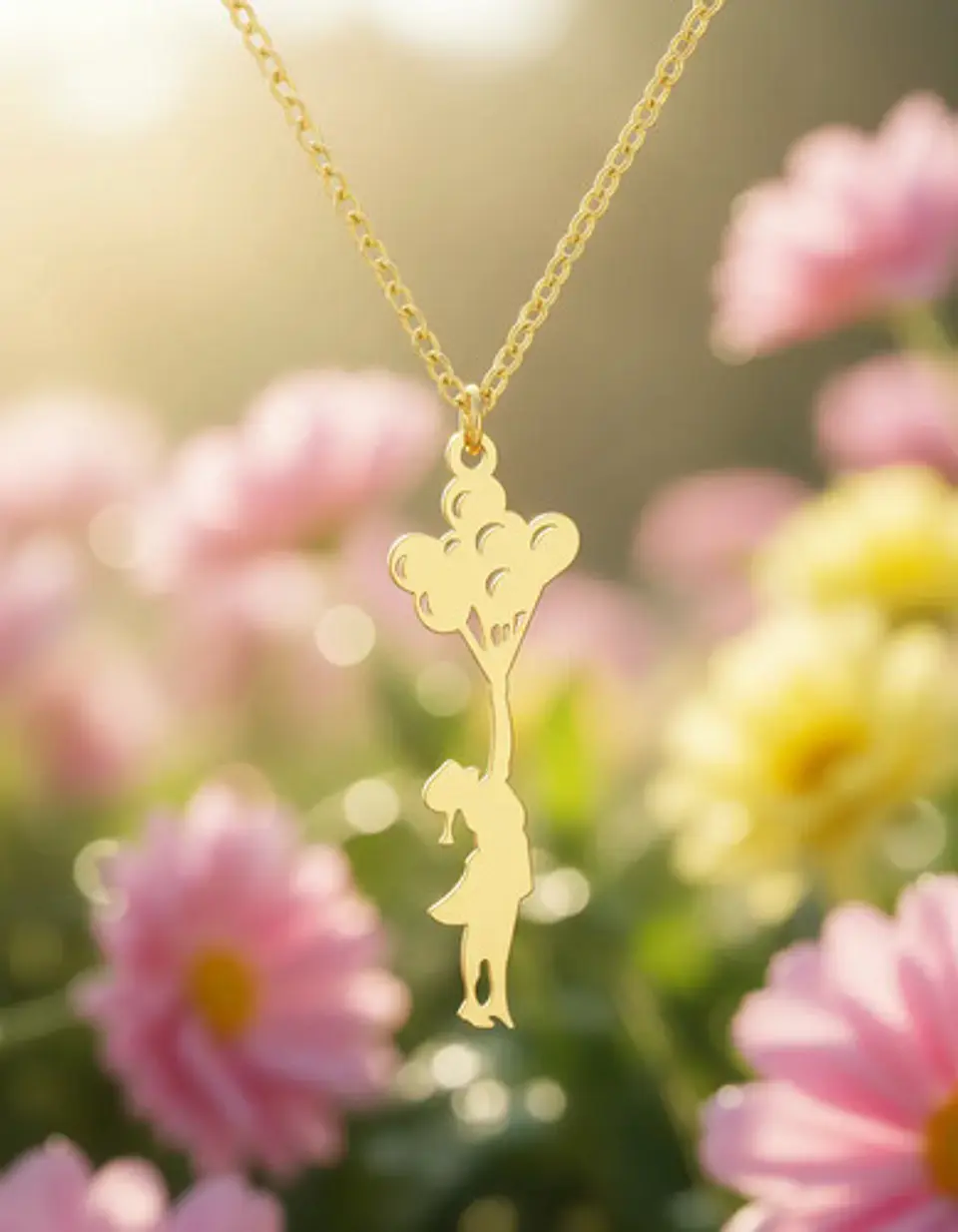 Collar Delicado En Acero Para Mujeres Dije Niña Con Globos 3