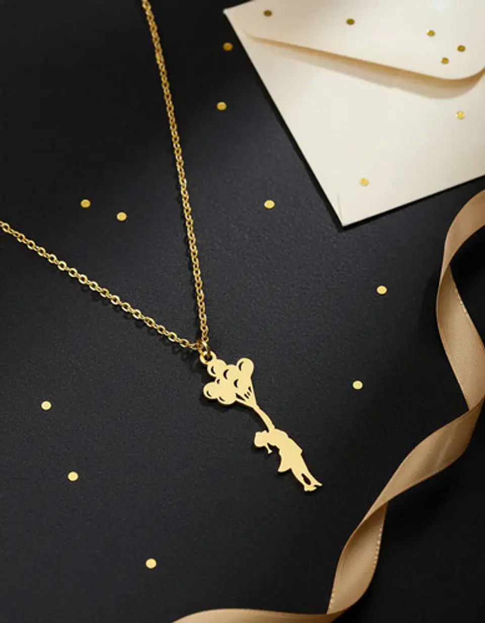 Collar Delicado En Acero Para Mujeres Dije Niña Con Globos 7
