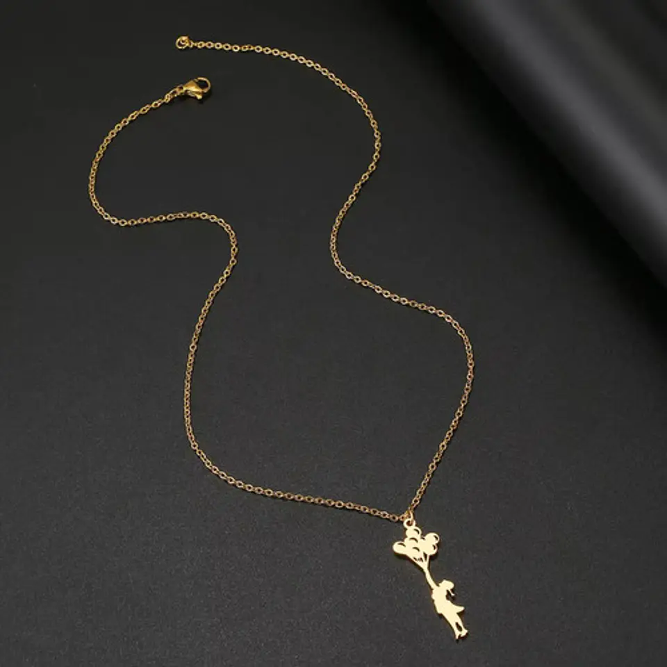 Collar Delicado En Acero Para Mujeres Dije Niña Con Globos 8