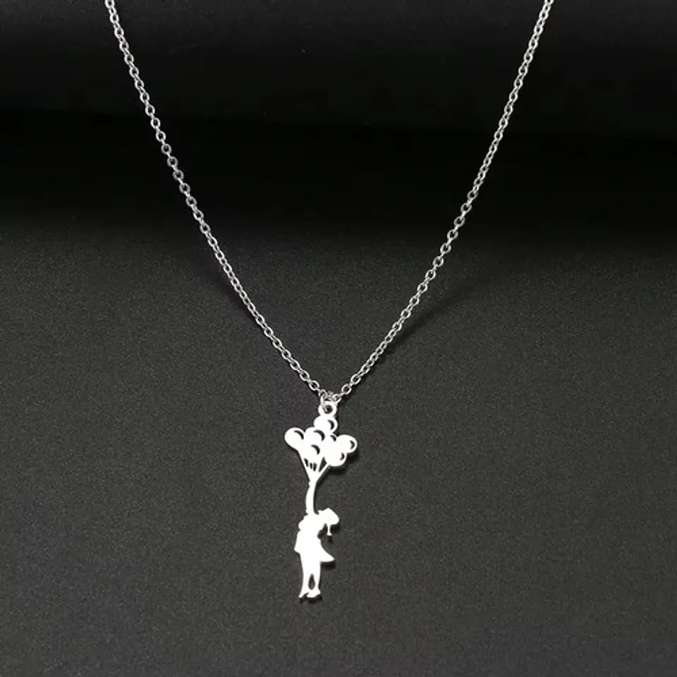 Collar Delicado En Acero Para Mujeres Dije Niña Con Globos 16