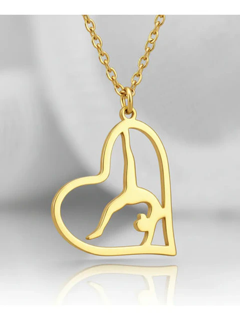 Collar Para Mujeres Dije Corazón Gimnasta De Acero Color Oro