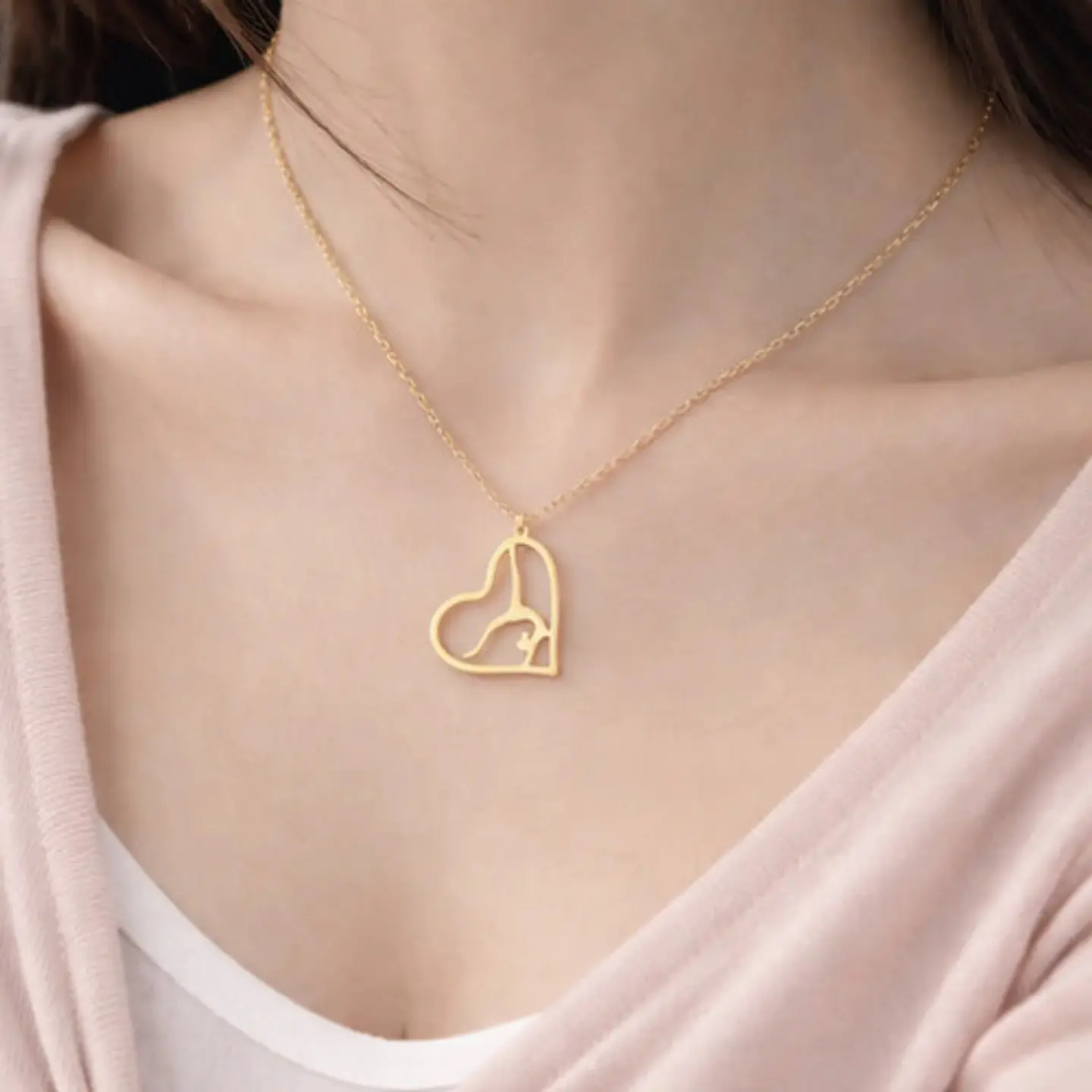 Collar Para Mujeres Dije Corazón Gimnasta De Acero Color Oro 5