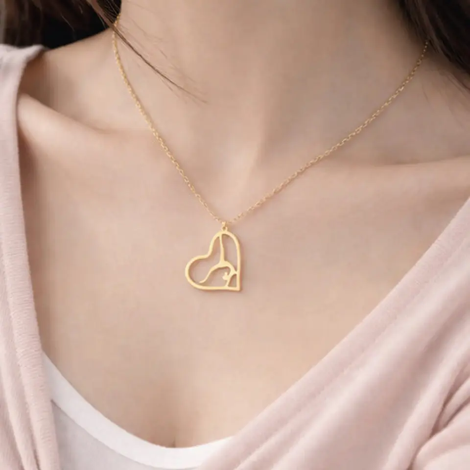 Collar Para Mujeres Dije Corazón Gimnasta De Acero Color Oro 5