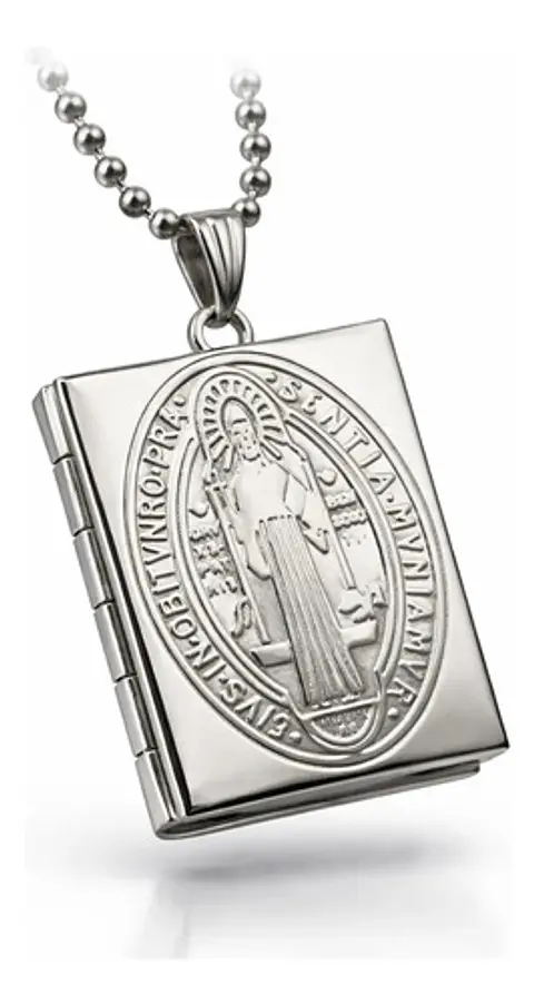 Collar Para Hombres Y Mujeres Dije Medallón Libro San Benito