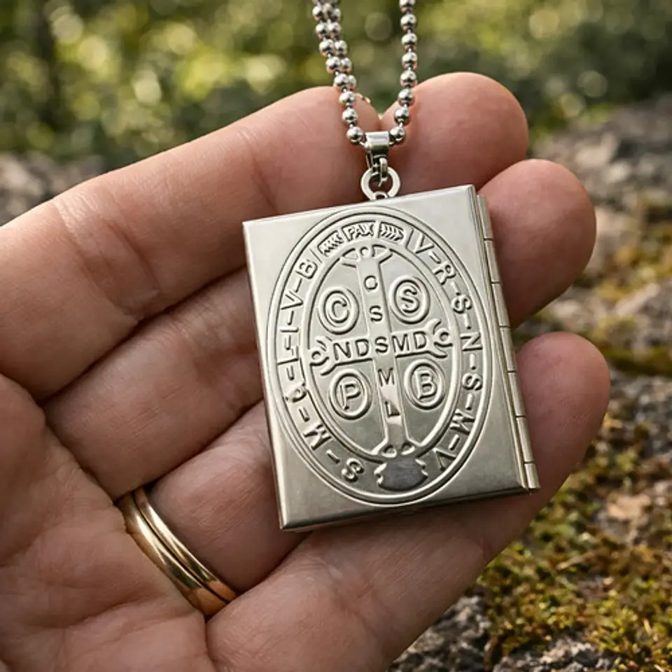 Collar Para Hombres Y Mujeres Dije Medallón Libro San Benito 4