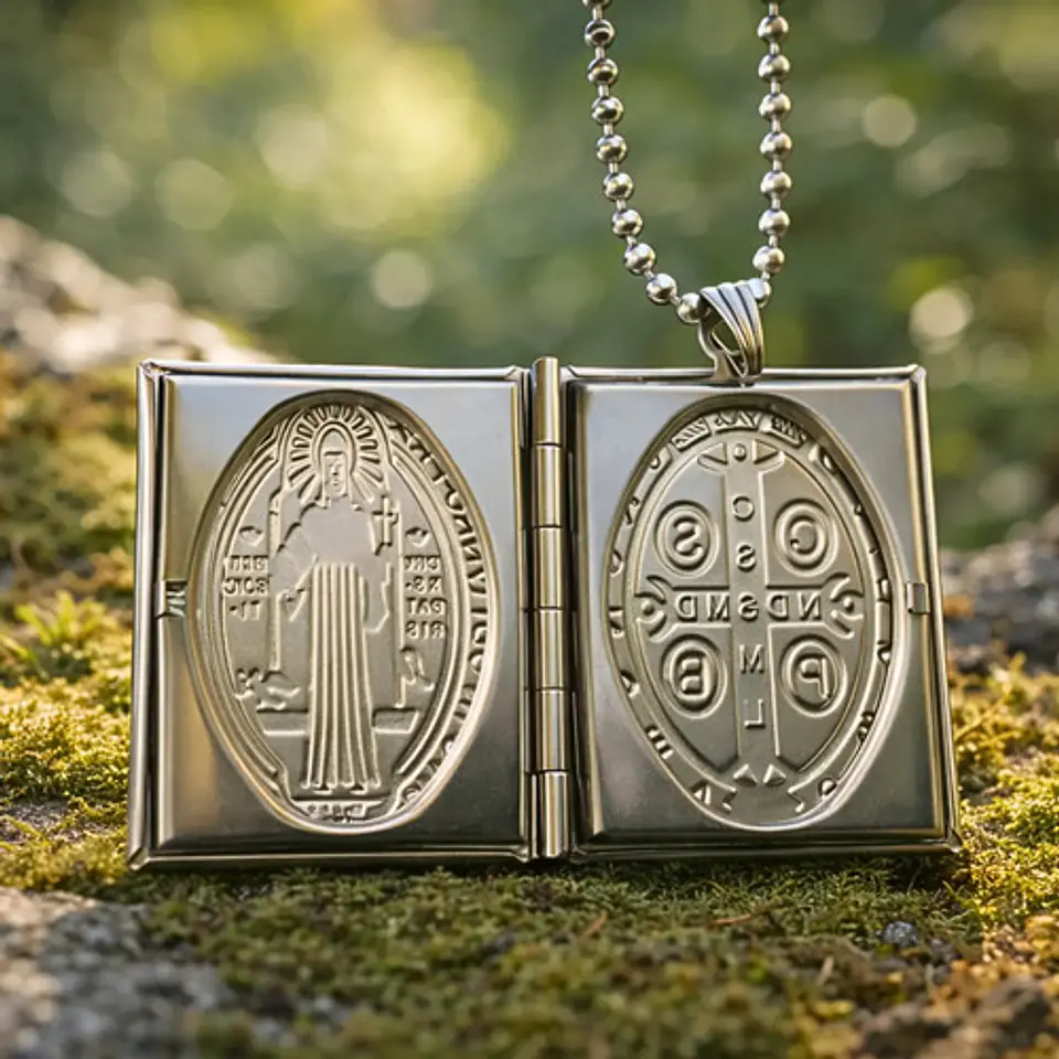Collar Para Hombres Y Mujeres Dije Medallón Libro San Benito 5
