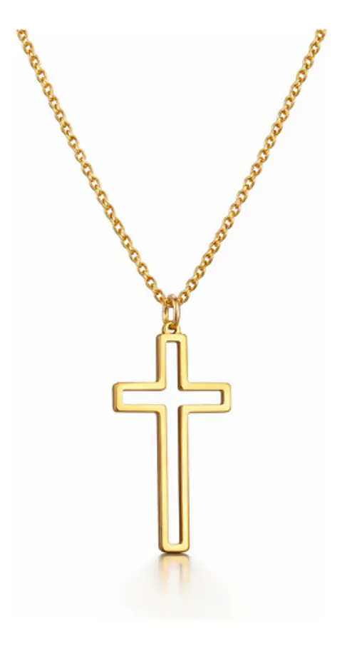 Collar Para Hombre Y Mujer Dije Cruz Hueca Acero Color Oro