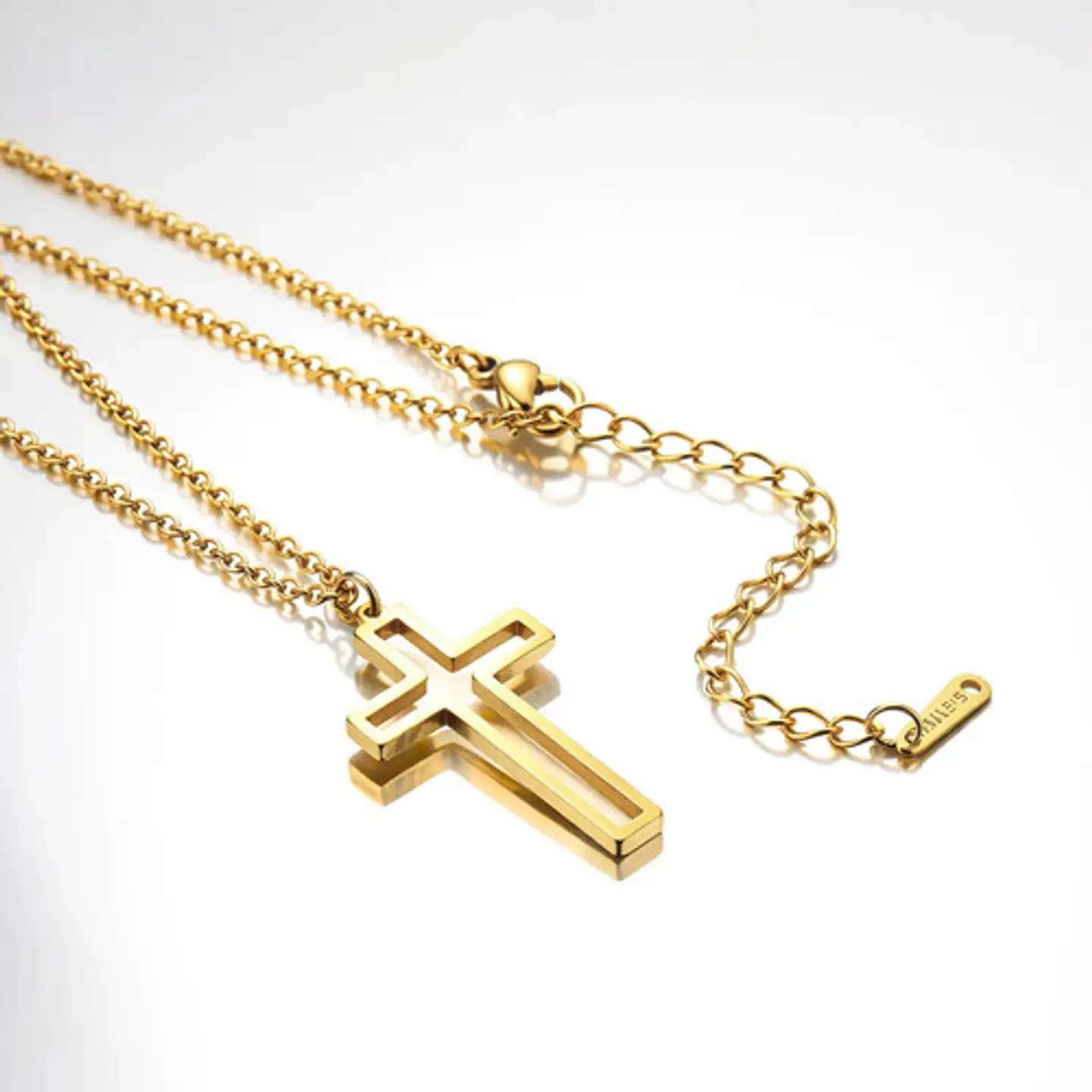 Collar Para Hombre Y Mujer Dije Cruz Hueca Acero Color Oro 6