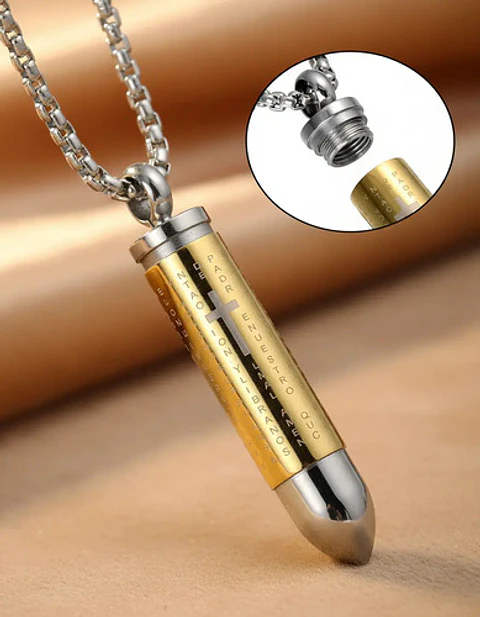 Collar Para Hombre Y Mujer Dije Bala Cruz Contenedor Cenizas