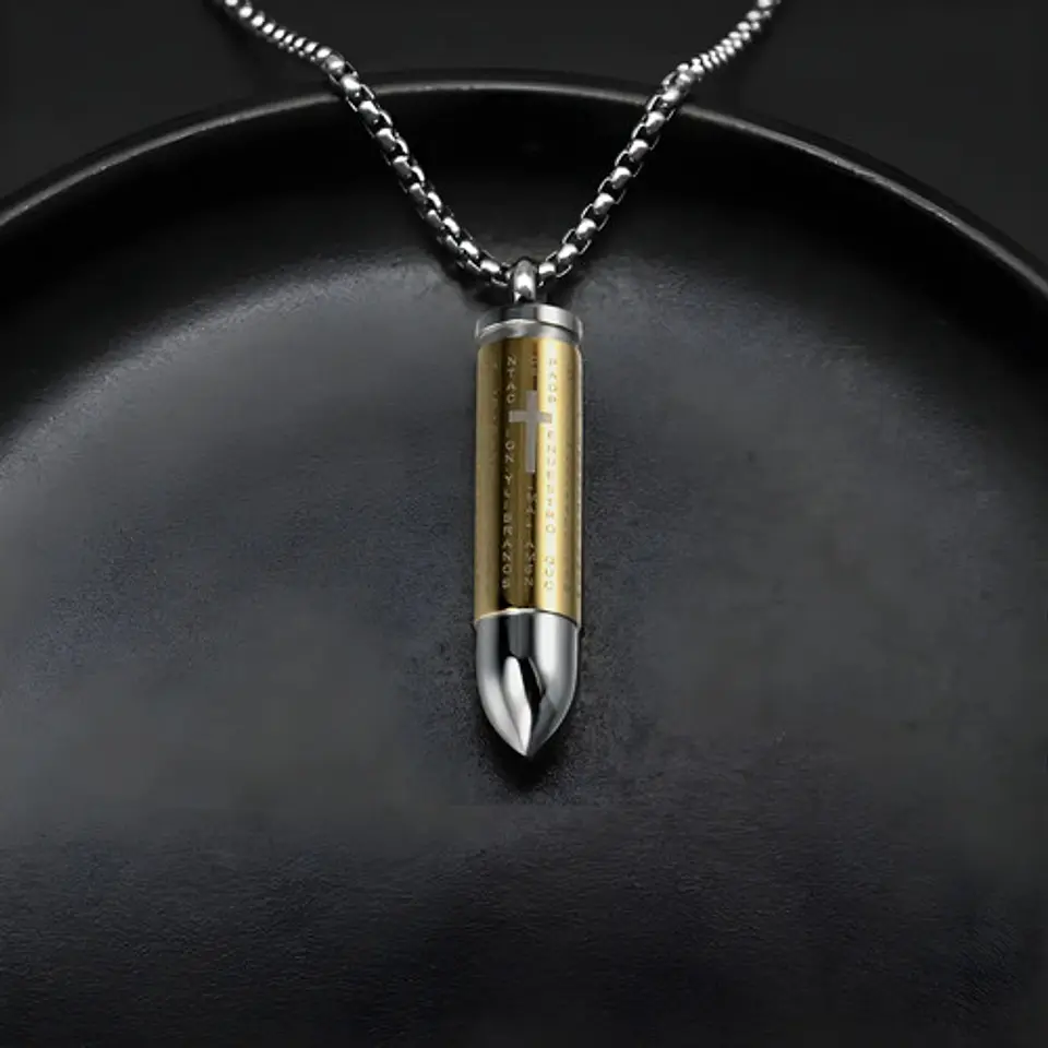 Collar Para Hombre Y Mujer Dije Bala Cruz Contenedor Cenizas 6