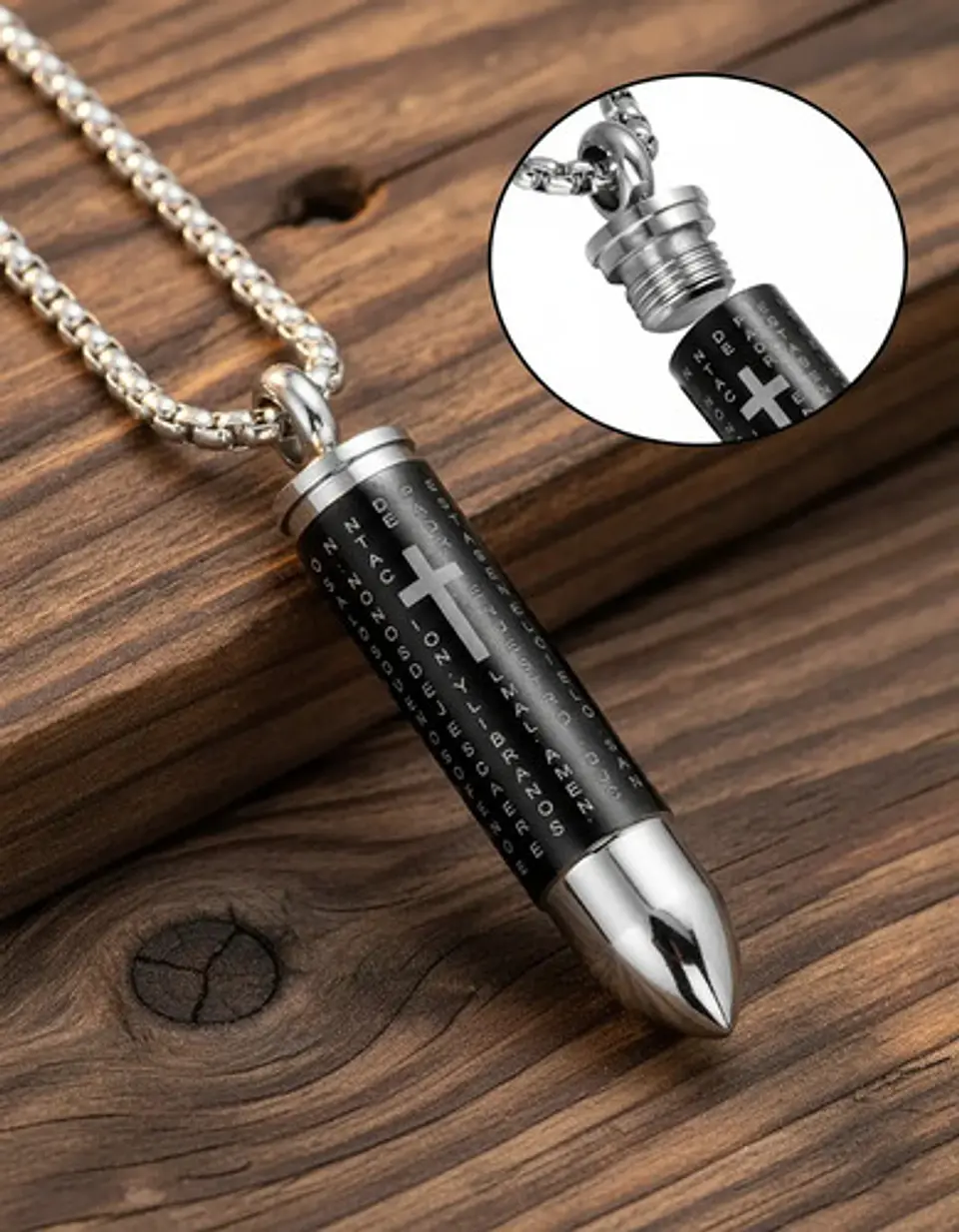 Collar Para Hombre Y Mujer Dije Bala Cruz Contenedor Cenizas 10