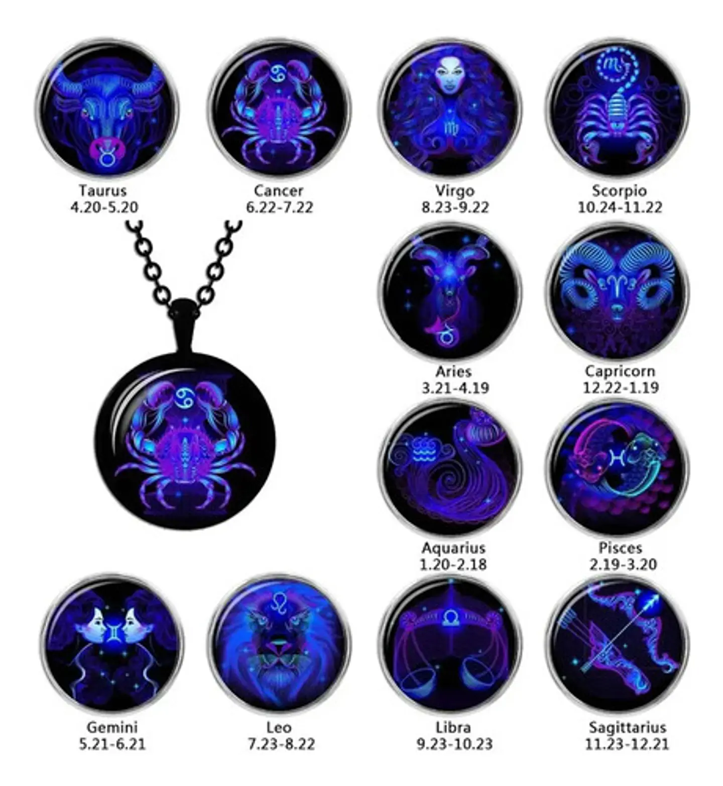 Collar Para Hombres Y Mujeres Dije Cristal Signos Zodiacales 9