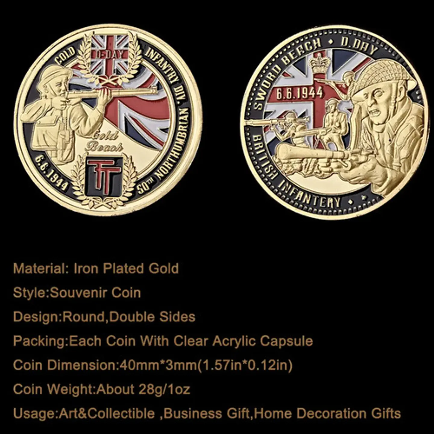 Moneda Coleccionable Militar Honor D-day Gold Beach 6.6.1944 11