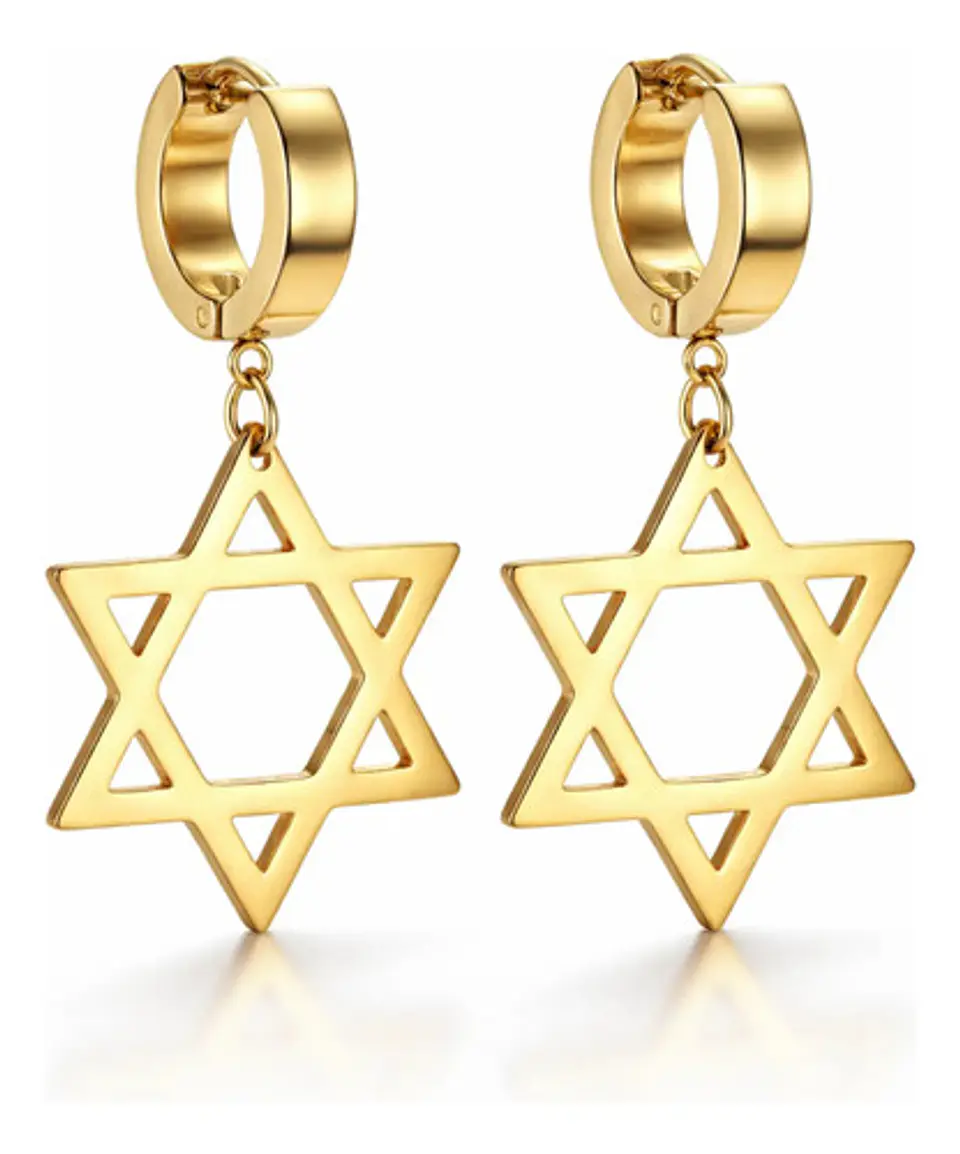 Aretes Para Hombres Mujeres Pendientes Aro Estrella De David 1