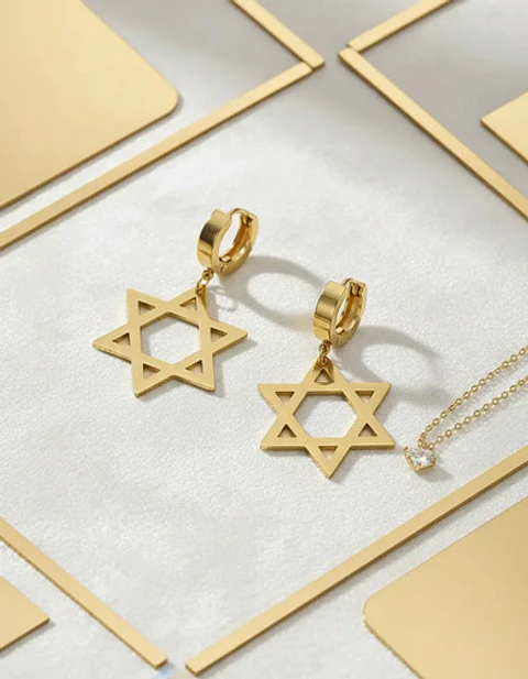 Aretes Para Hombres Mujeres Pendientes Aro Estrella De David