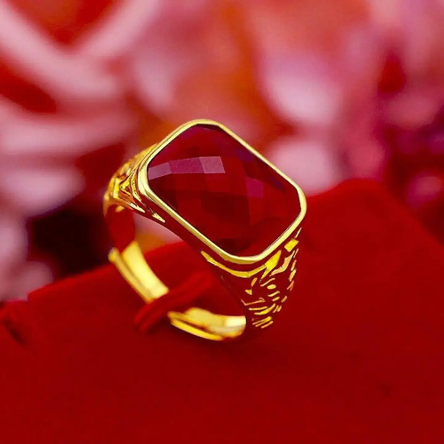 Anillo Para Hombre Mujer Piedra Cristal Ajustable Color Oro 4