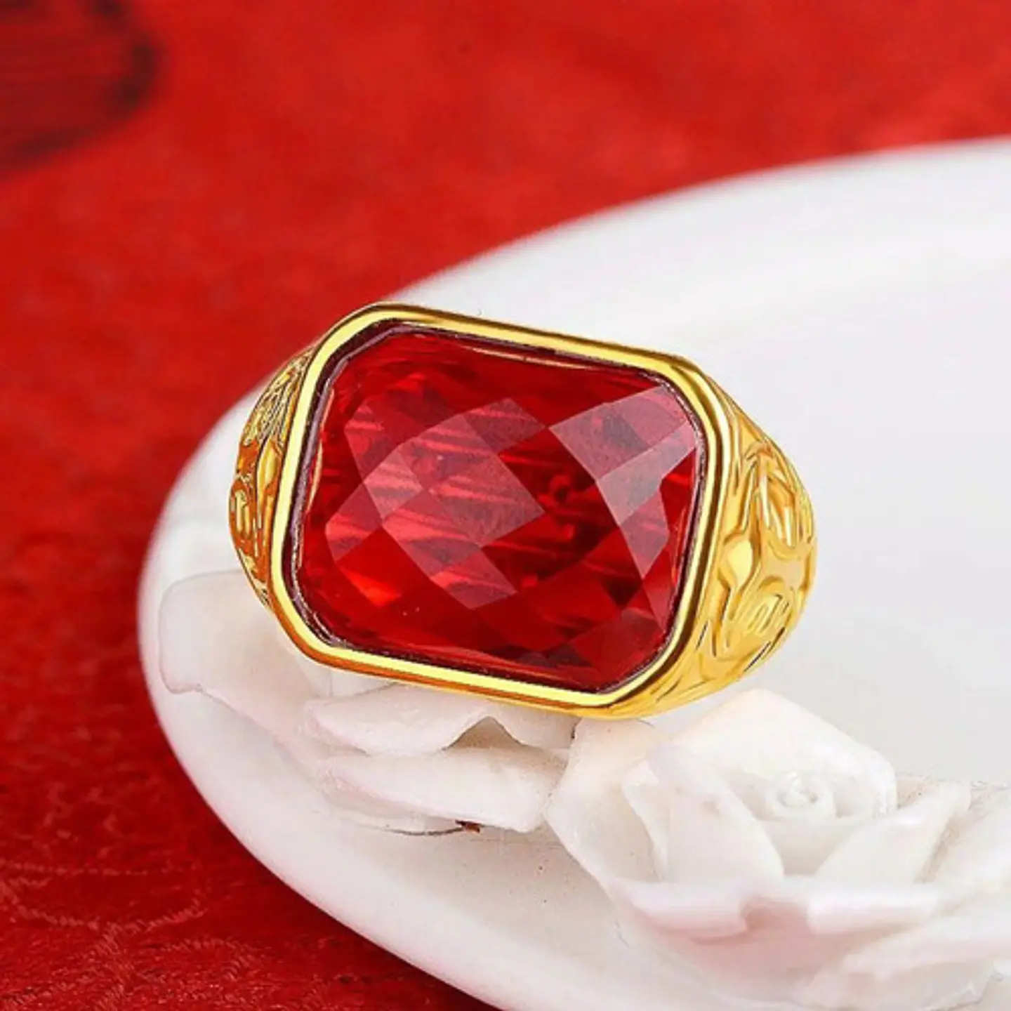 Anillo Para Hombre Mujer Piedra Cristal Ajustable Color Oro 8