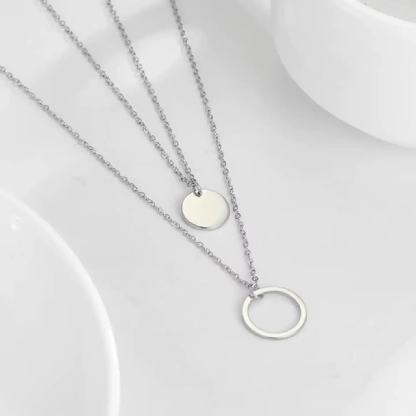 Collar Para Mujer Dijes Geométrico Doble Estilo Kpop Minimal 12