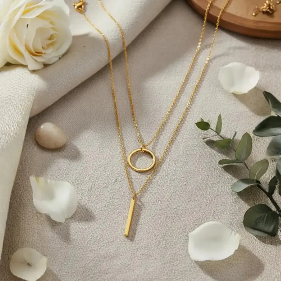 Collar Doble Capa Para Mujeres Dije Geométrico Minimalista 3