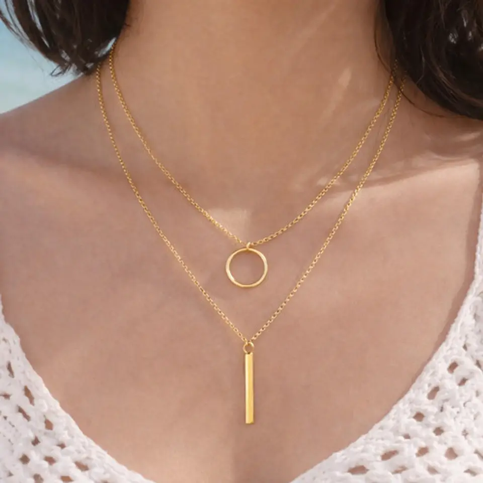 Collar Doble Capa Para Mujeres Dije Geométrico Minimalista 7