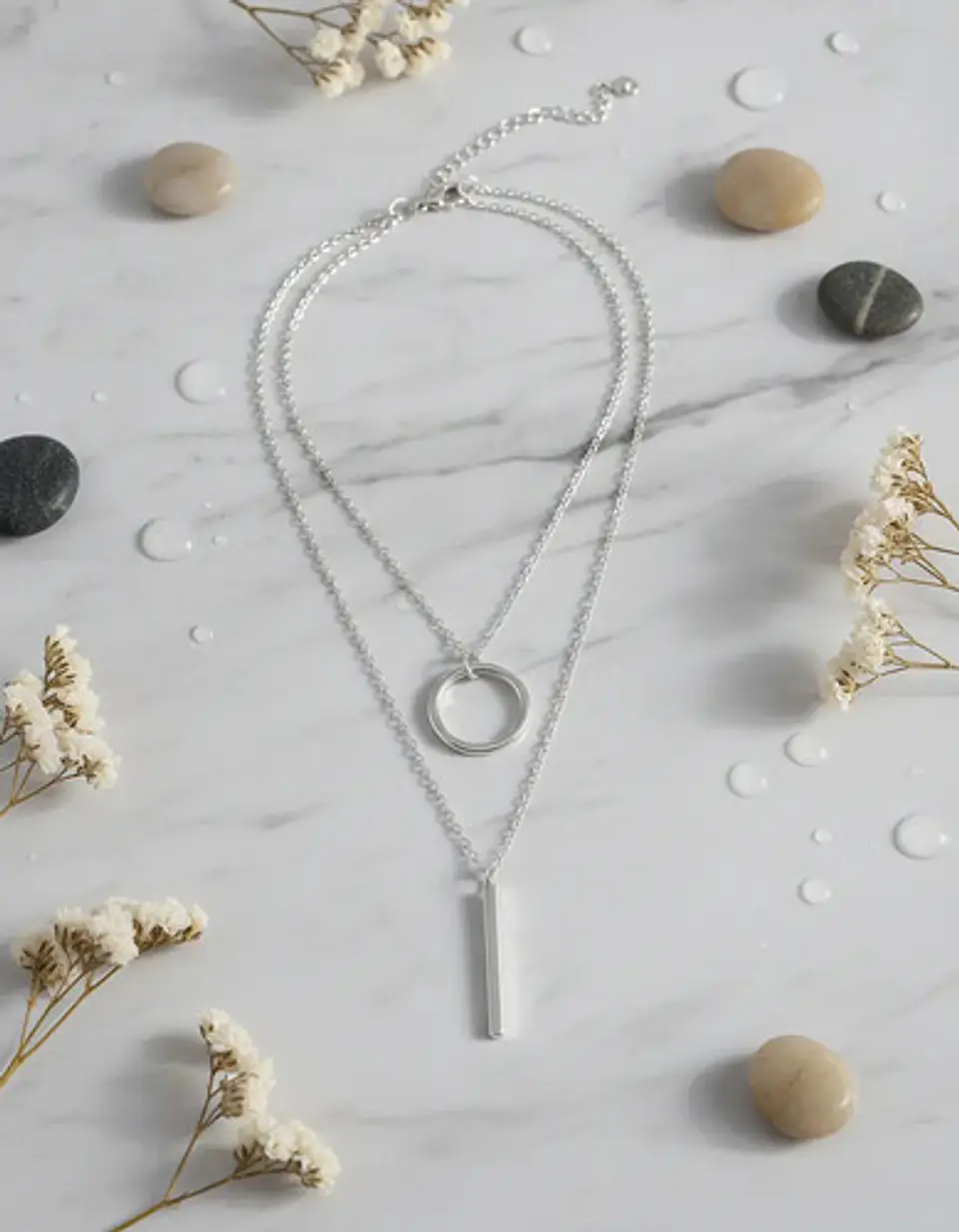 Collar Doble Capa Para Mujeres Dije Geométrico Minimalista 12