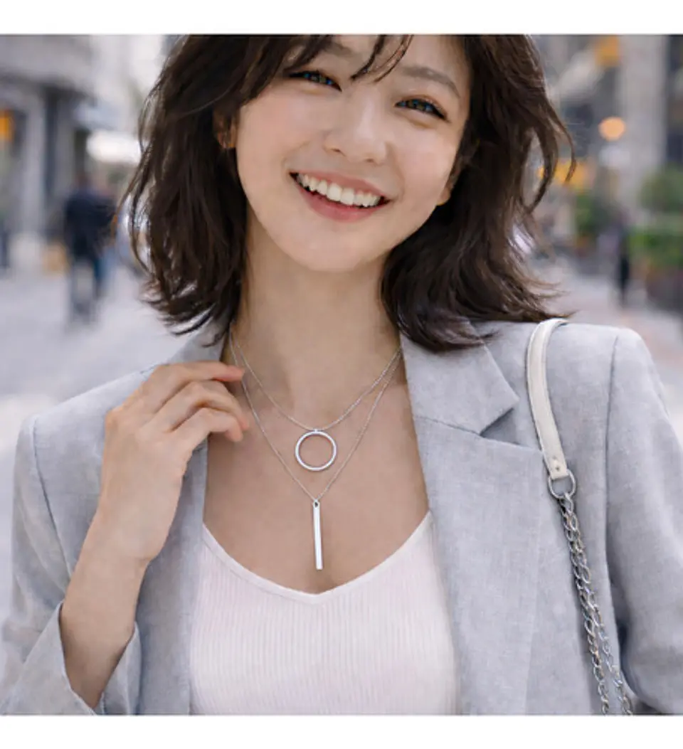 Collar Doble Capa Para Mujeres Dije Geométrico Minimalista 16