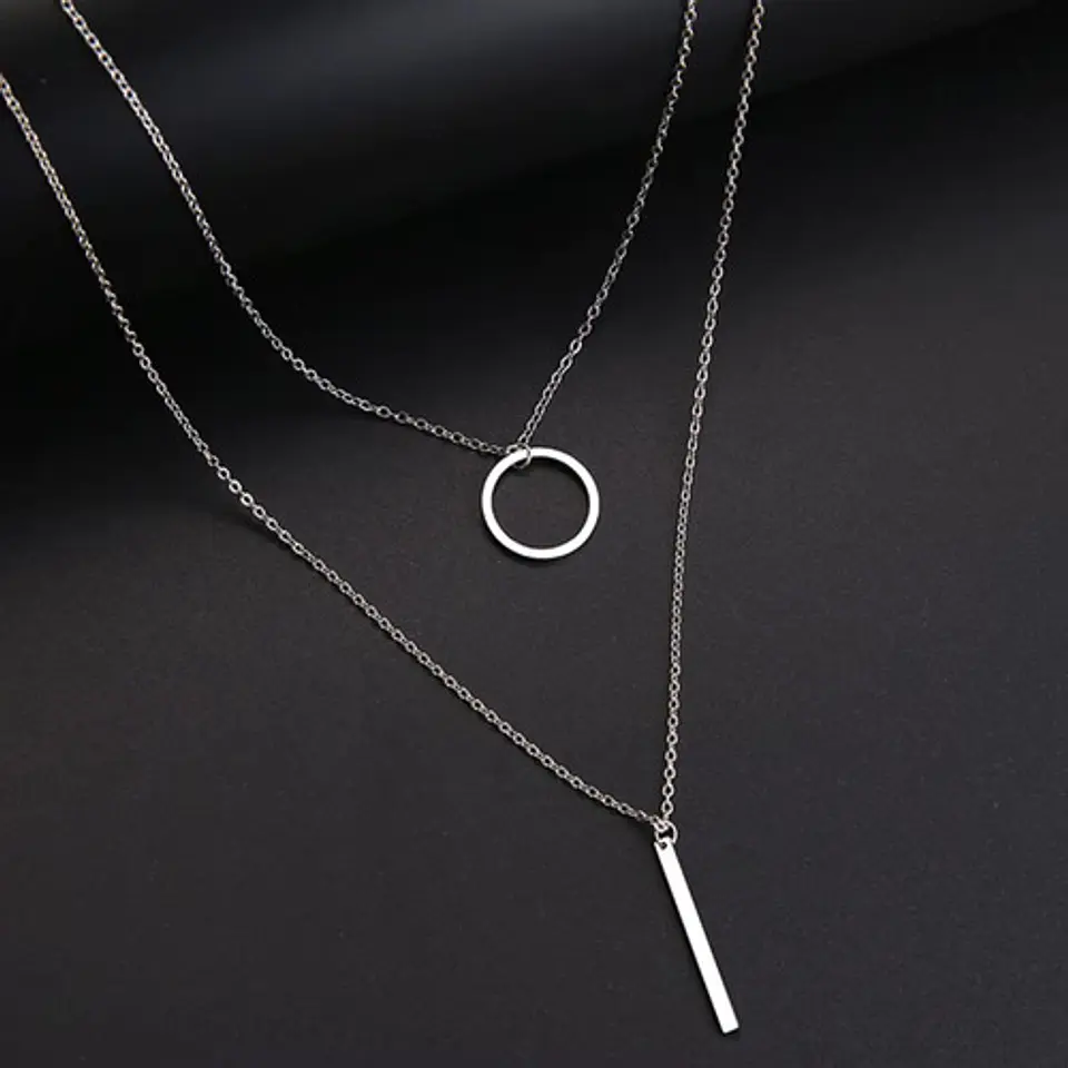 Collar Doble Capa Para Mujeres Dije Geométrico Minimalista 18